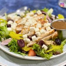 Greek salad with grilled chicken, feta, and olives at Bonnie's